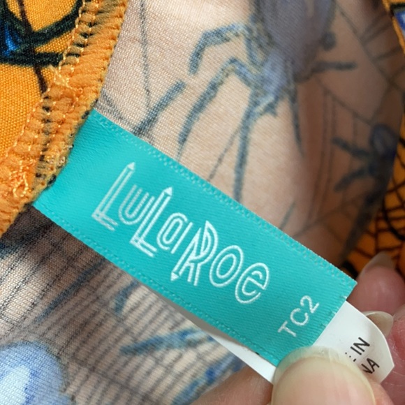 LuLaRoe Orange & Black Spider & Web Halloween Leggings - Size TC2 (18+) - Picture 6 of 7